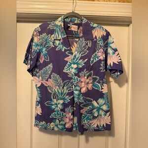 Vintage Shoreline Purple and Blue Floral Button Down Hawaiian Shirt